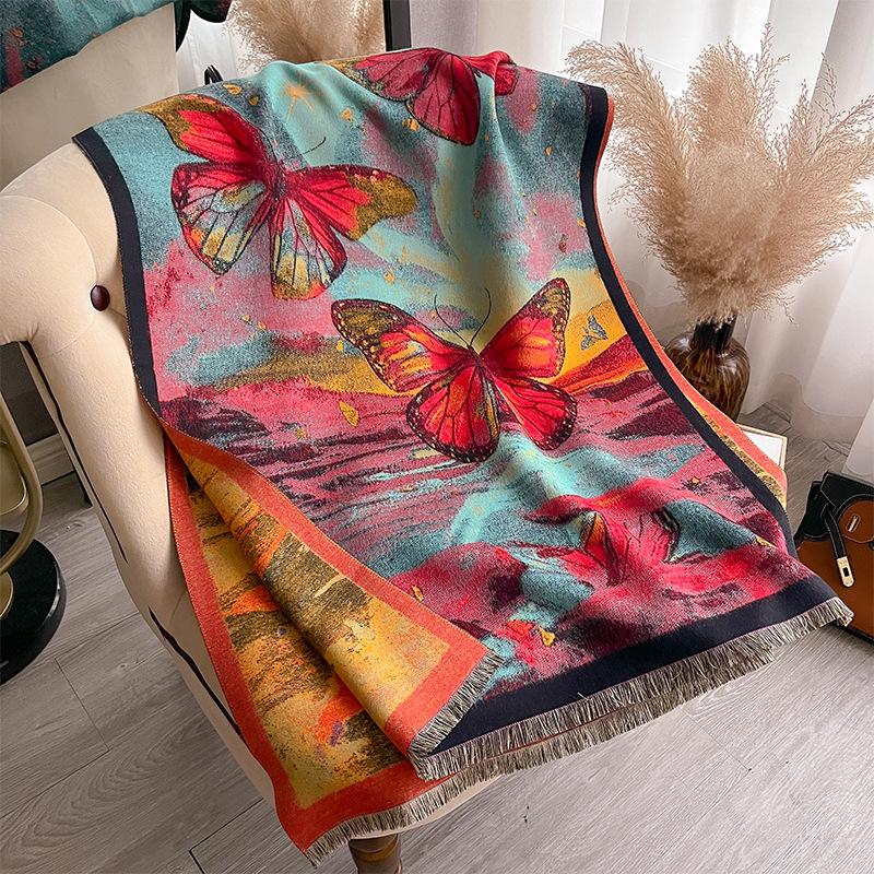 Осенне-зимняя двухсторонняя цветная масляная живопись, утолщенный теплый шарф, защитная шаль для шеи в кондиционируемом помещении