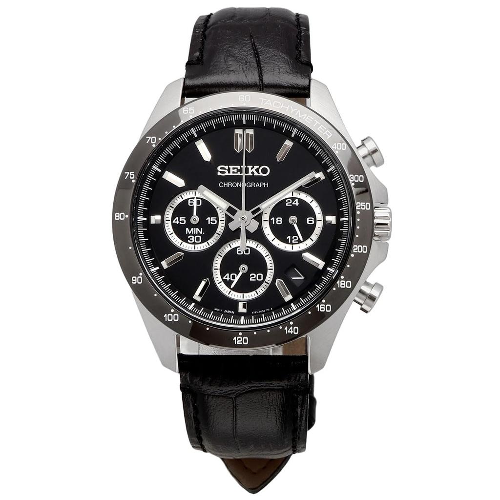 Seiko Мужские кварцевые часы с секундомером 1/5 секунды SBTR021 Черный кожаный ремешок