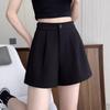 Women's Summer 2025 Black Wide-Leg A-Line High-Waist Elastic Capris Shorts