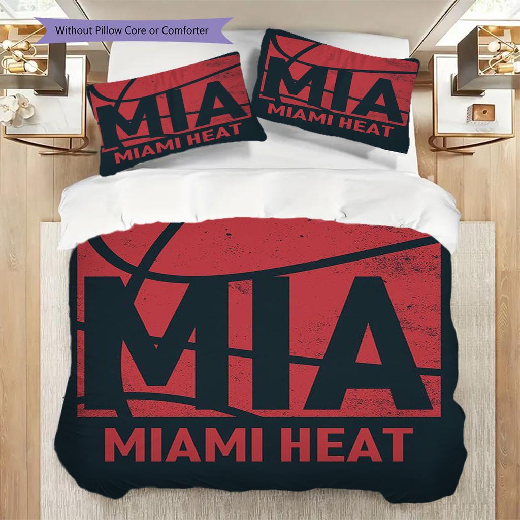 Vibrant Miami Heat Basketball Spirit Three-piece set(1 * duvet cover + 2 * pillowcase, without core)Christmas birthday gift Bedding set