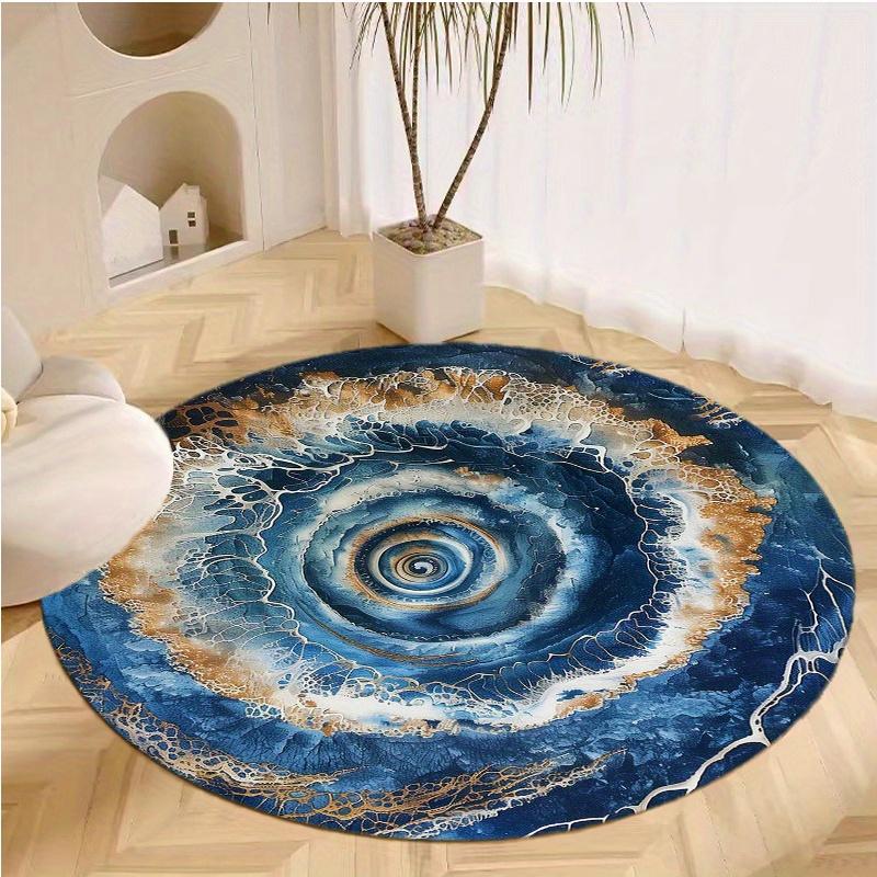 S Blue Vortex Round Rug Nonslip Area Rug Office Chair Mat Carpet For Living Room Bedroom Home Decor