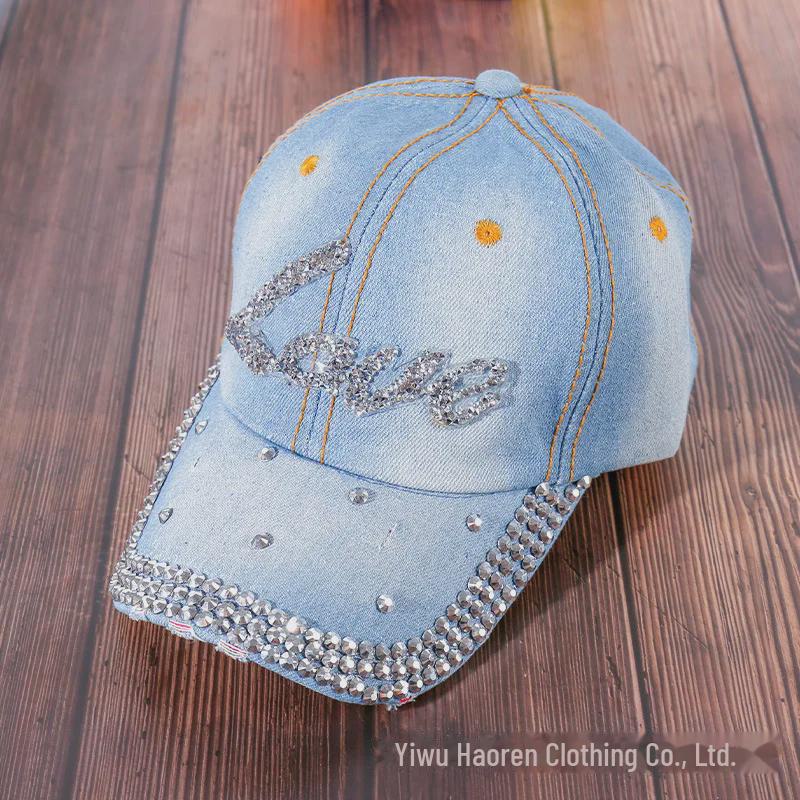 Women's Rhinestone Denim Baseball Cap - Paris Lettering Sun Hat