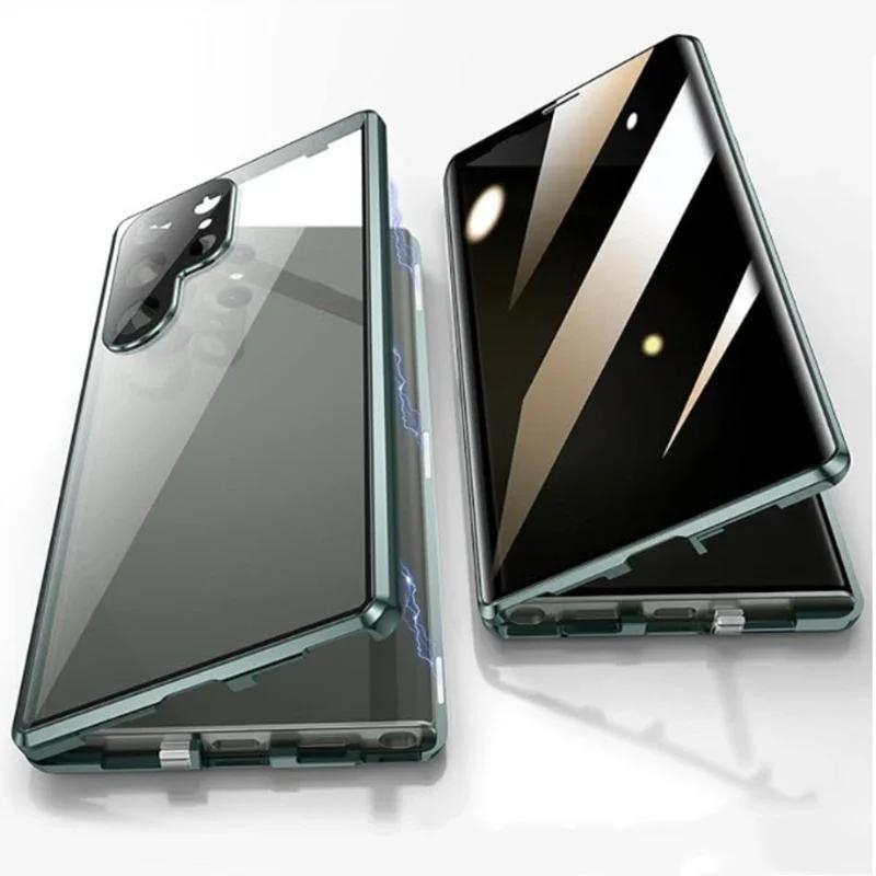 Магнитный чехол из металла со стеклом конфиденциальности для Samsung Galaxy S26 Ultra S25 S24 FE S23 S22 S21 Plus A17 A57 A37 A55 A56 Защита от подглядывания 360°