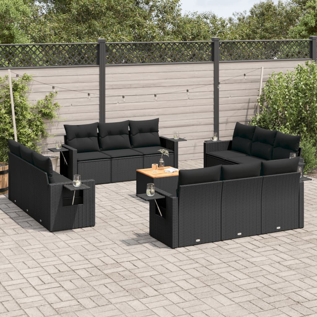 13 piece Garden Sofa Set with Cushions Black Poly Rattan