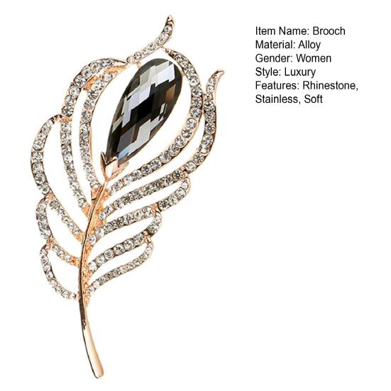 Brooch Peacock Feather Shape Hollow Shiny Rhinestone Stainless Exquisite Colorfast Luxury Bag
