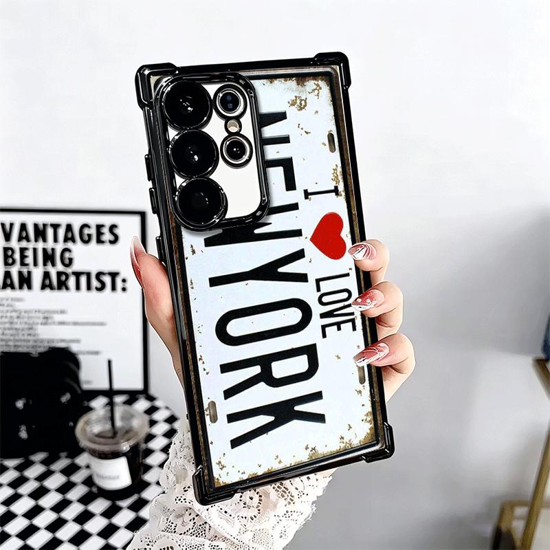 Retro Vintage License Plate Soft Phone Case For Samsung Galaxy S26 Ultra S25 Edge S24 FE S23 Plus S22 S21 + S20 Plating Anti-Fal
