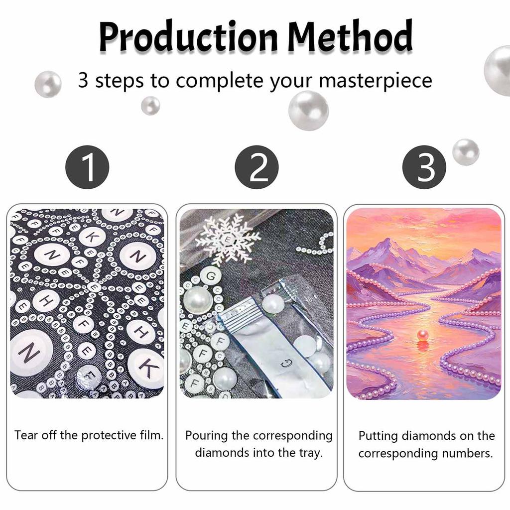 Pearl painting handmade DIY 5D pearl landscape mountain river sunset pattern decorative hanging painting
