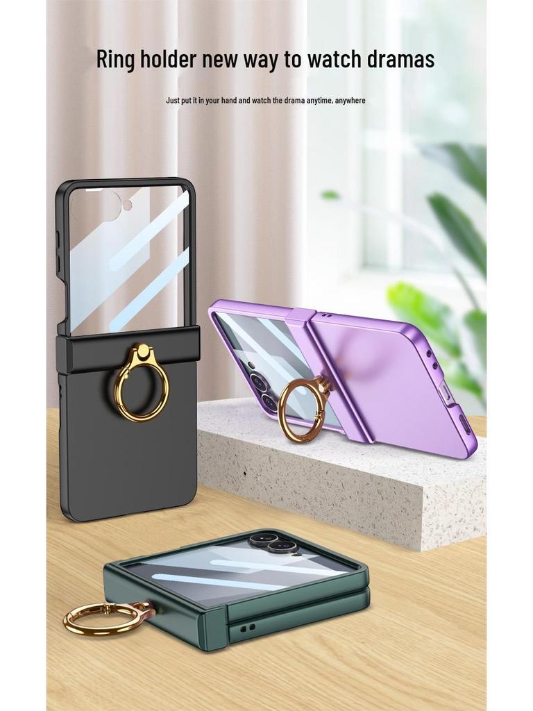 Чехол-накладка Samsung Z Flip7 с полной защитой, однотонный, с защитой шарнира и встроенной подставкой-кольцом
