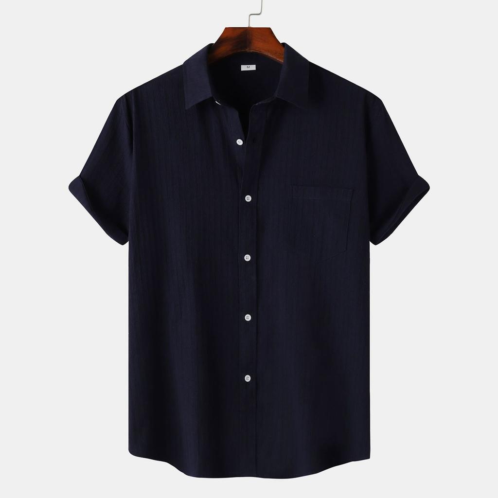 Men's Casual Single Pocket Solid Color Short Sleeve Single Breasted Lapel Shirt