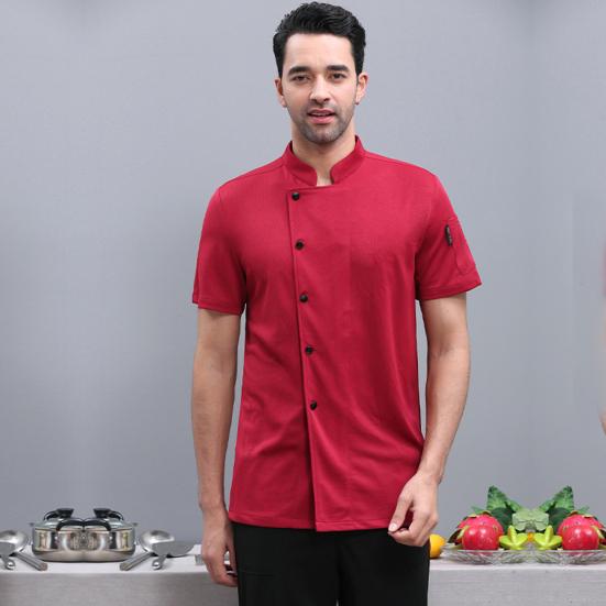 Unisex Chef Shirt Kitchen Single-breasted Short Sleeve Stand Collar Stain-resistant Loose Kitchen Bakery Restaurant Canteen Waiter Top Cook Uniform