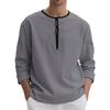 Henry Neck Men's Solid Color Linen Loose Casual Sports Long-sleeved T-shirt