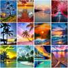 5D DIY Flower Diamond Painting Scenery Sea Sunset Diamond Embroidery Full Round Drill Rhinestone Mosaic Home Decor Gift