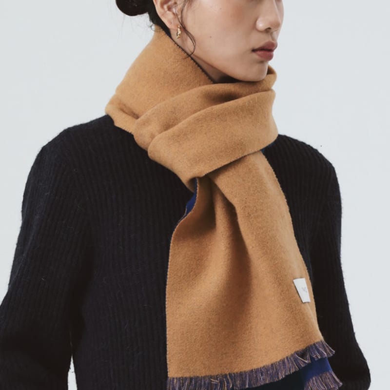 ONSZ Wool Cashmere Solid Double-Sided Logo Muffler
