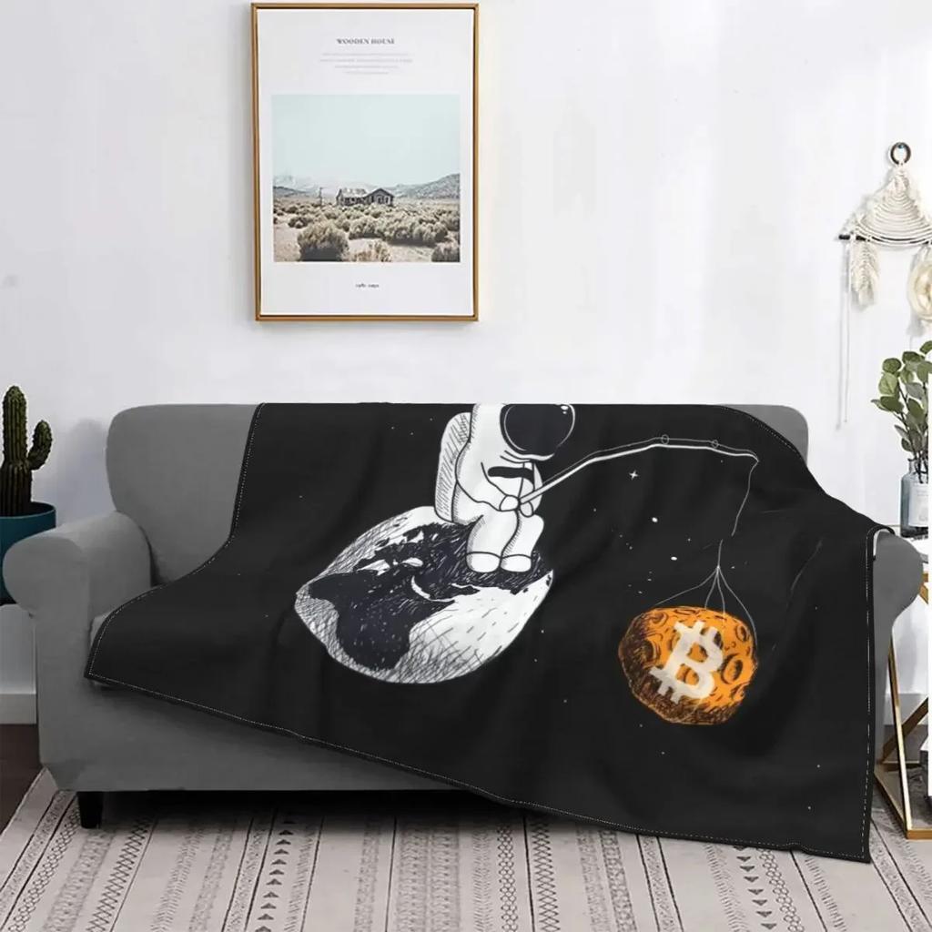 Астронавт Bitcoin Рыбалка Плед Мягкий Фланелевый Флис Теплый BTC Hodl Космический Криптовалютный Плед для Кровати Дивана Покрывала