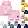 Baby Boys Girls 2Pcs Set Kawaii Cartoon Printed Sleeveless T Shirt Shorts Suit
