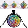 Colorful Yoga Henna Glass Cabochon Pendant  Necklace Jewelry Statement Necklace