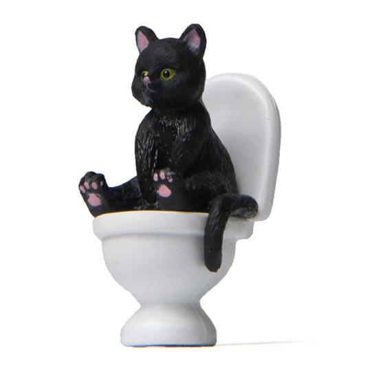 Rust-proof Mini Cat Model Useful Decoration Accessories Vivid Expression Toilet Sittting Posture Party Favor School Project Figures