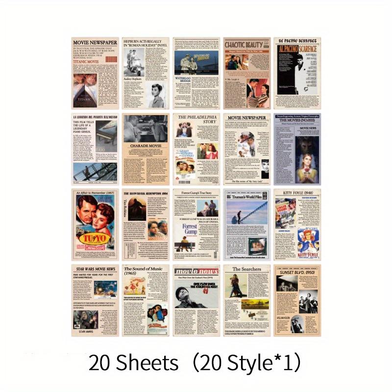 20pcs/pack Vintage old newspaper style Washi sticker book DIY Collage Decorative Background Stickers for Literature Art Scrap