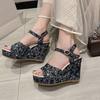 Fashion Vintage Print Wedge Heel Sandals for Women Casual Back Strap Thick Bottom Sandals Woman Summer Anti Slip Open Toe Sandal Female