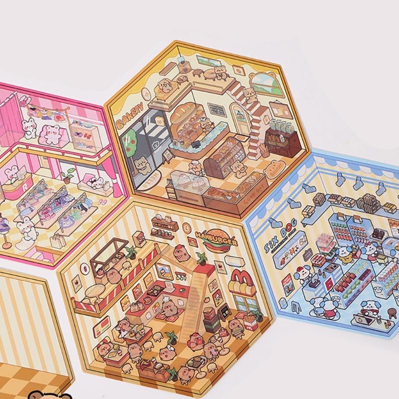 3D House Scene Sticker Miniature Simulated Cabin Scene Sticker for Scrapbooking Journal Notebook Photo Album Phone Case