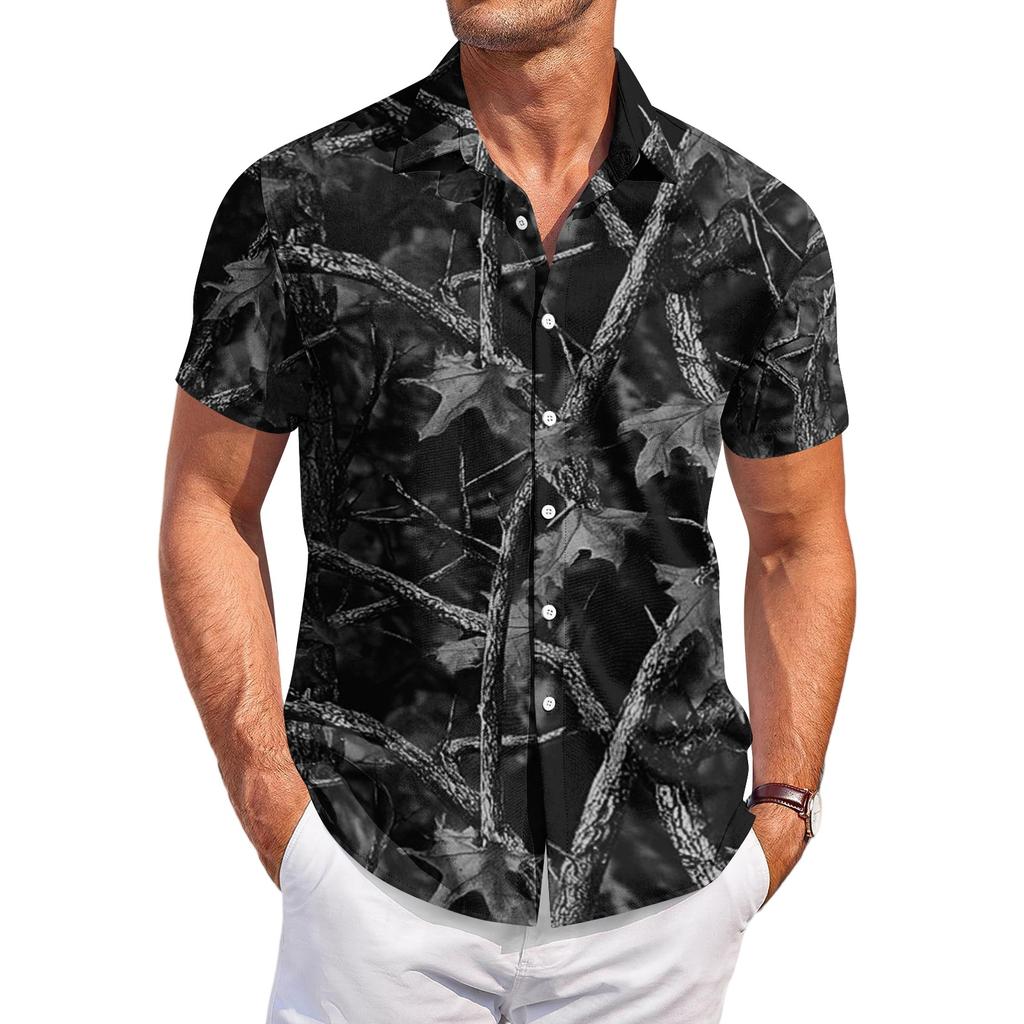 Men’s Casual Short Sleeve Shirt with Camouflage Print Button Down Design Suitable for Daily Wear Outdoor Activities and Travel