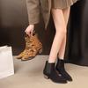 Мода Мода Ретро Женские Повседневные Короткие Ботинки с Леопардовым Дизайном 2025 Осень Острый Носок Удобные Универсальные Ботильоны на Толстом Каблуке