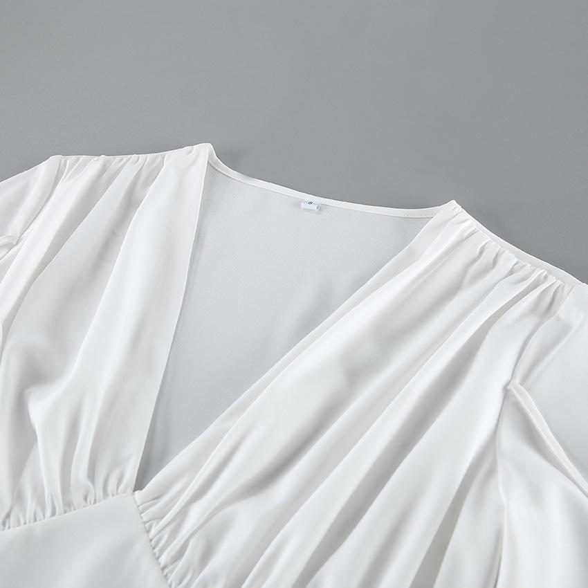 European and American sexy V-neck white waist temperament long-sleeved lace-up shirt women's high-end casual versatile top