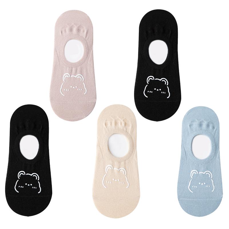 1/5 Pairs Women Cotton Ankle Socks Invisible Shallow Mouth Socks Breathable Silicone Anti Slip Socks