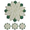4Pcs Reusable Placemats Christmas Poinsettia Embroidery Insulated Table Mat Set Decorative Dinning Plate Mats for Home Holiday
