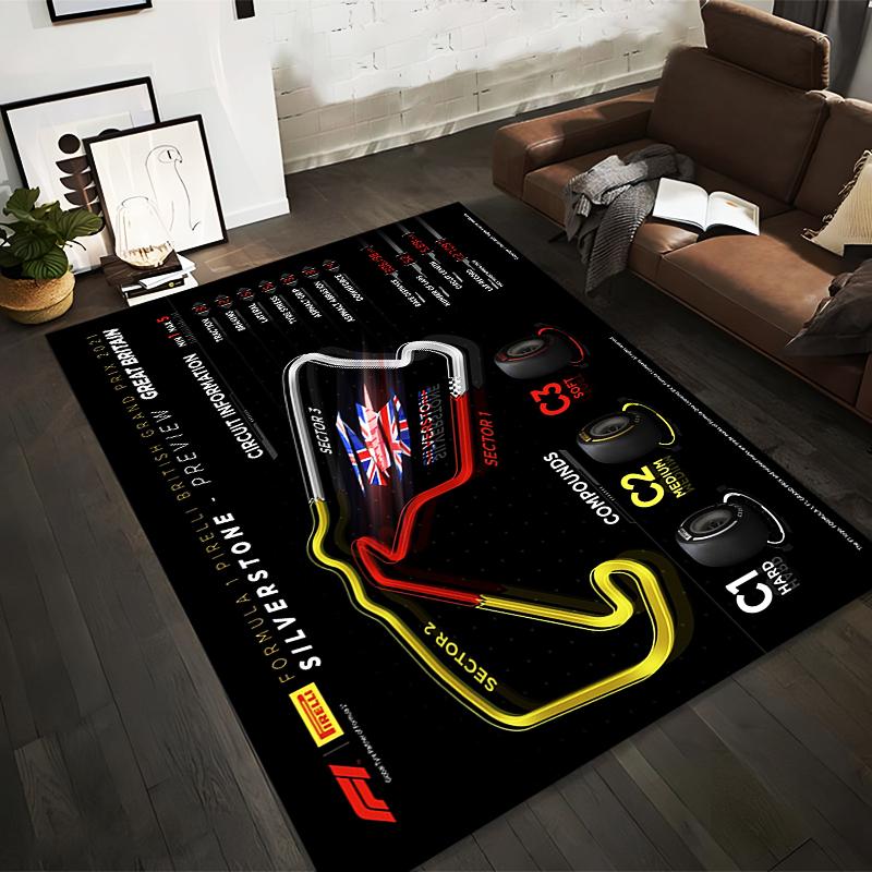 Formula 1 Silverstone Circuit Design Non-slip rug suitable for living room and bedroom sofas.