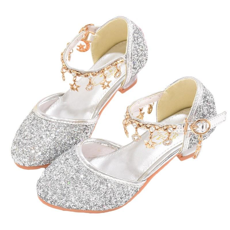 Girls Princess Dress Shoes Pink Glitter Rhinestone Buckle Sandals Stage Performance