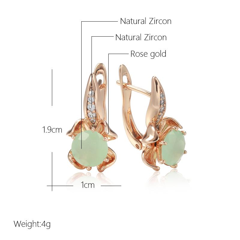 Серьги Kinel Opal Green Zircon Flower для женщин цвета розового золота