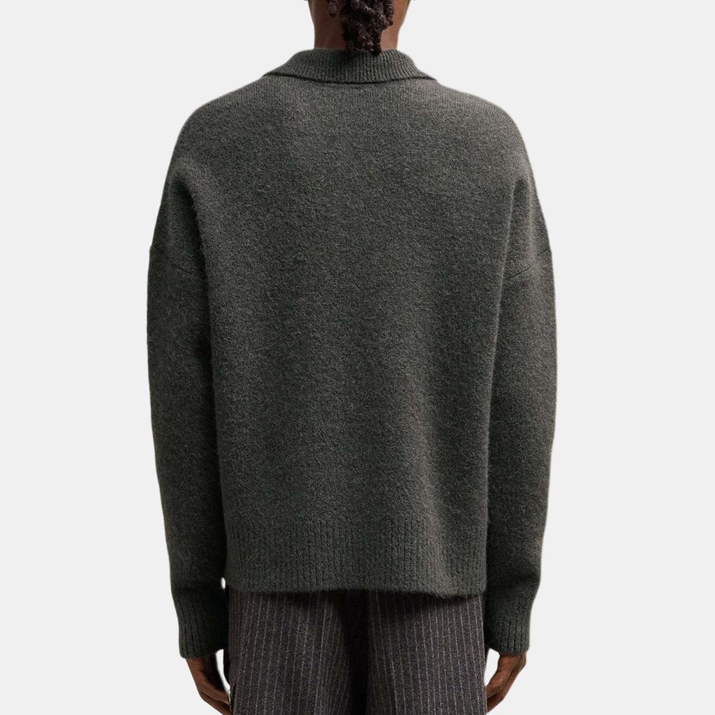 AMIPARIS Heart Pattern Drop Shoulder Casual Knit Polo Neck Sweater Unisex sweater Dark-Gray UPL325KN0032-061