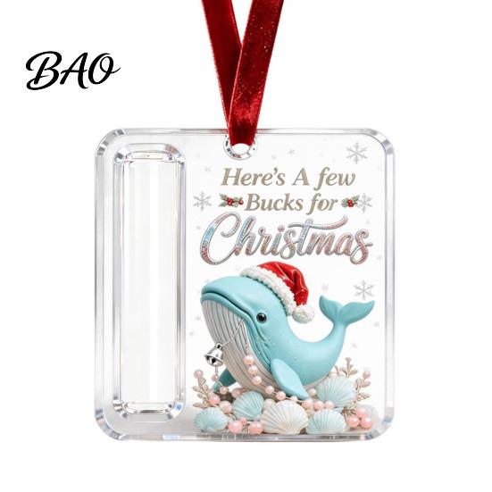 Christmas Cash Gift Ornament Acrylic Money Holder Ornament, Xmas Holiday Tree Hanging with Slot, Decoration