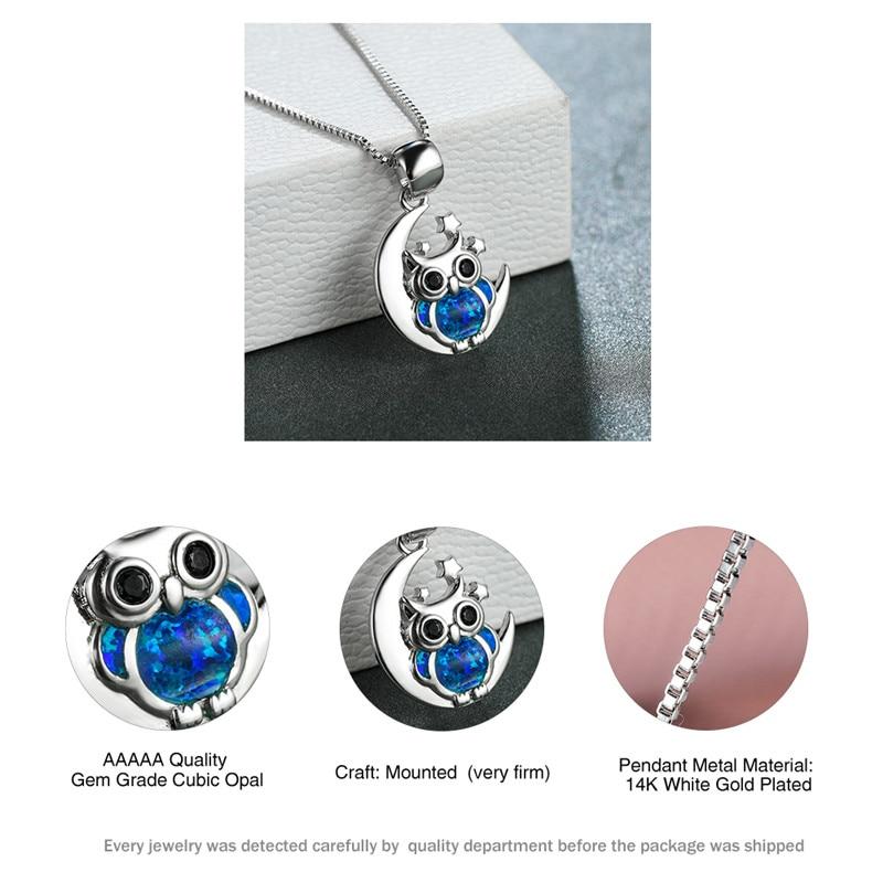 Blue Fire Opal Adorable Owl Pendant Necklaces Classic Vintage Women Chic Stylish Animal Jewelry Tone Birthstone Pendant Necklace Bridal