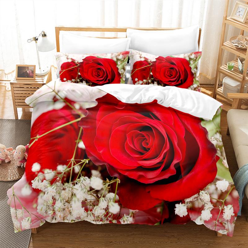 Spring Bedding Set 3D Flower Down Duvet Cover 2/3 Pieces Single Bed Double Bed Duvet Cover Girl Teens Bed Cover Quick Drying Soft Home Textile