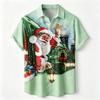 Men's short sleeved shirt Christmas train Santa Claus printed short sleeved shirt Business casual men's holiday painted printed
