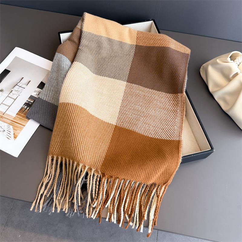 Thick Scarf Women Cashmere Plaid Tassel Winter Warm Scarves Soft Shawl Wrap Elegant Neck Scarf For Ladies Daily Wear Gift