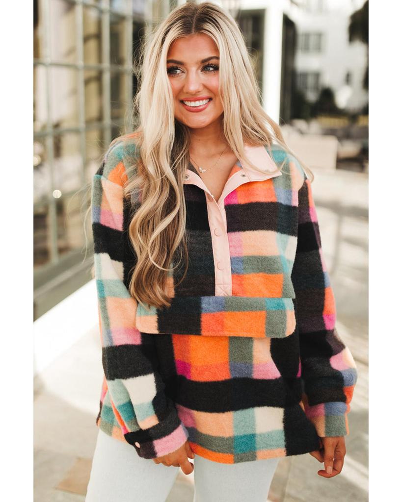 Azura Exchange Черный толстовка Henley размера плюс с клетчатым принтом Sherpa