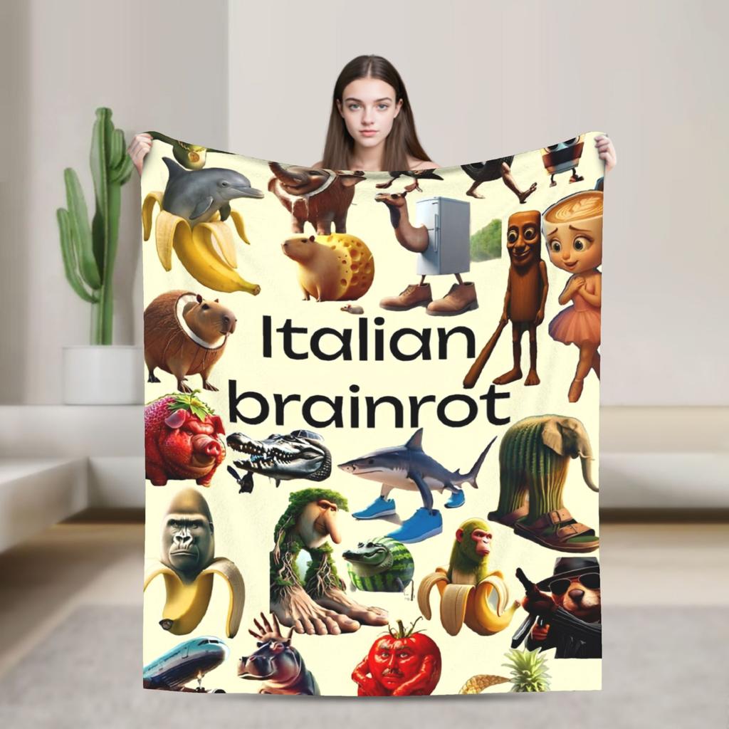 Bombardino Crocodilo Italian Brainrot Blanket Fleece Funny Meme Soft Throw Blankets for Airplane Travel Bedding Quilt