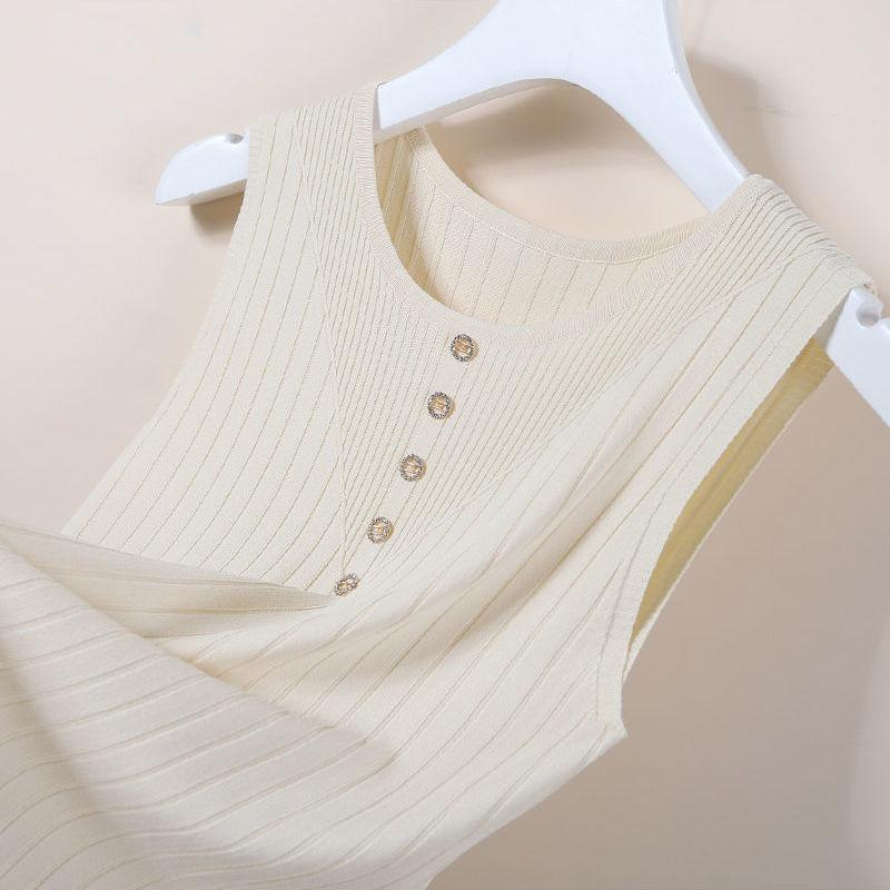 Жилет на подтяжках для женщин с круглым вырезом, весенне-летний новый стиль, трикотажные футболки без рукавов снизу, топы