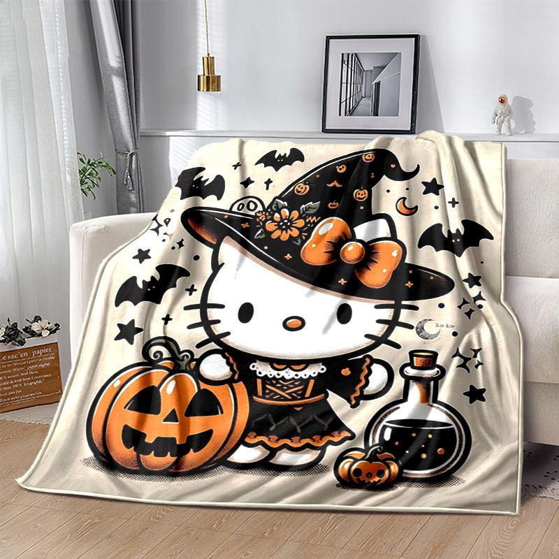 1pc Witch Hello Kitty Blanket, Seasonal Universal Home Decorative Throw Blanket for Room, Living Room, Travel, Camping, Car Blankets, Beach, Office Na