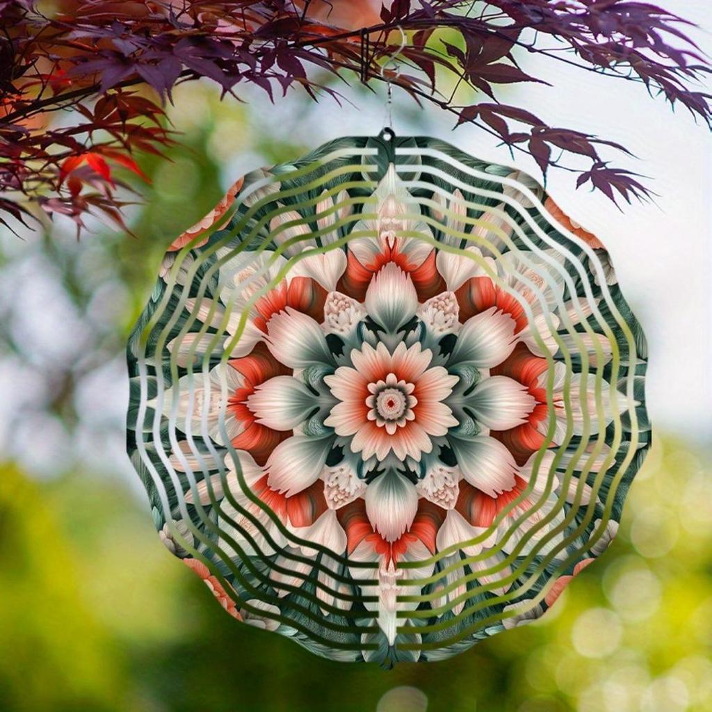 10 Inch Elegant Rotating Wind Chime with 360 Hook Intricate Floral Design Metal Hanging Decor for Garden Lawn Outdoor All Seasons Gift