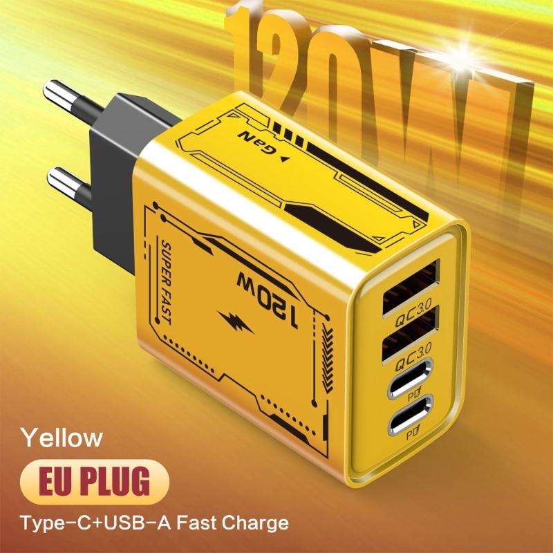 Быстрое зарядное устройство 120 Вт, два порта USB PD, европейский стандарт, совместимость с несколькими устройствами