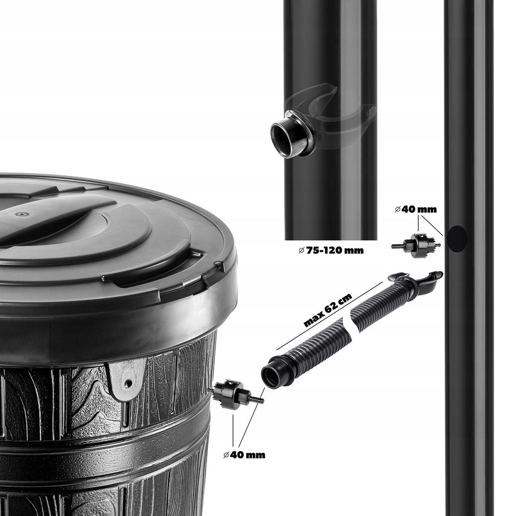 KADAX Zbiornik Na Deszczówkę 265L Wodę DeSzczową Beczka Pojemnik Zestaw Z Kranem