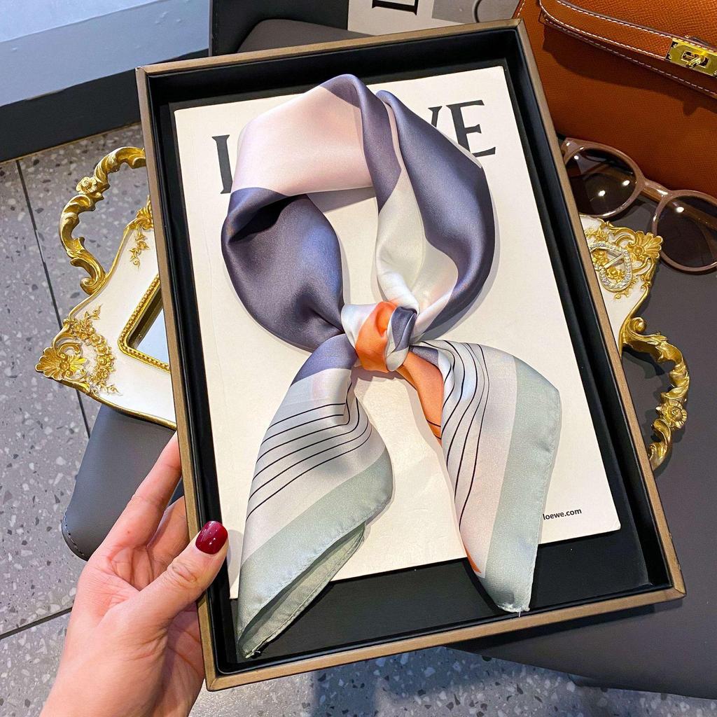 Women's Striped Silk Imitation Square Scarf - Spring & Autumn All-Match Simple Style Accessory