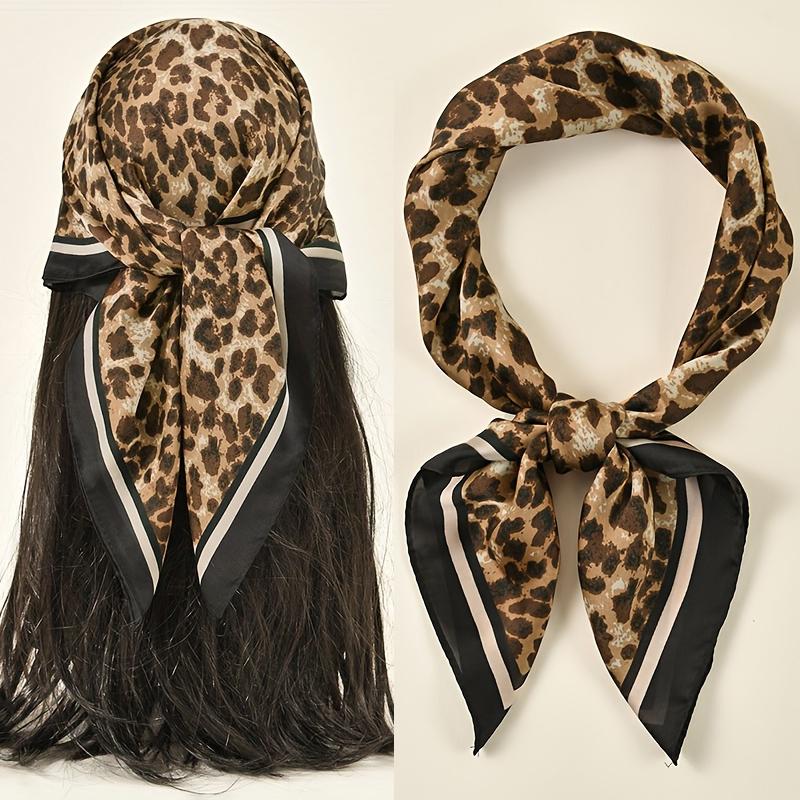 Fashion Leopard Print Square Scarf Women'S Satin Scarves Casual Decoration Small Shawl Luxury Headband Bandana