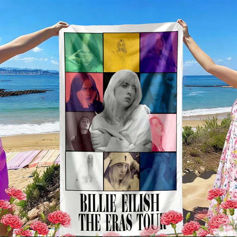 Billie Eilish Print Beach Towel, Versatile Lightweight Absorbent Beach Towel for Pool Surf Yoga Bathroom, Perfect Birthday Holiday Gift