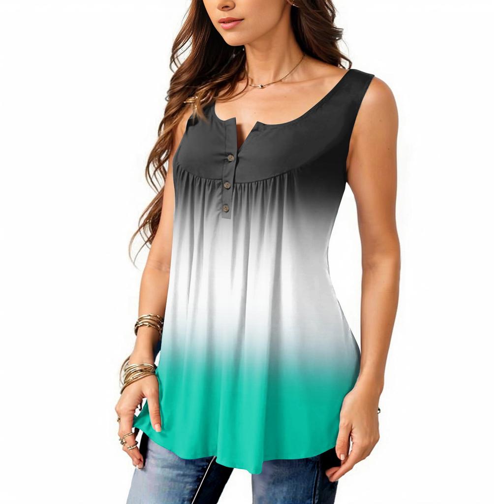 Женская мода плиссированная безрукавка повседневная футболка жилет топ на пуговицах