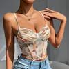 Retro French Print Fishbone Corset Camisole – Sexy European & American Style Vest for Hot Girl Fashion